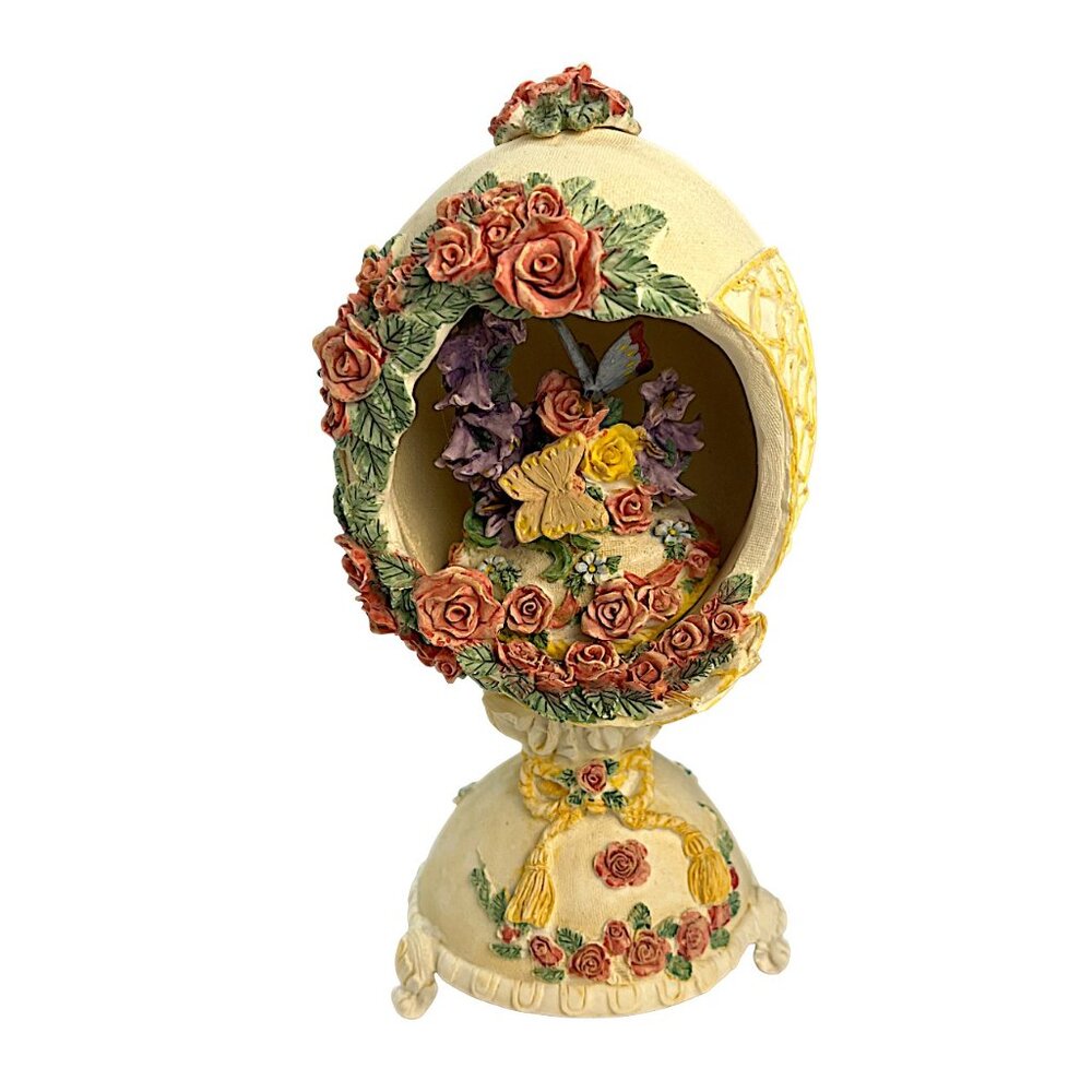 Vintage Musical Panoramic Decorative Egg Butterflies Plays "Tea For Two" Easter